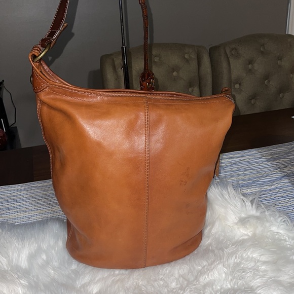 Coach XL Bleecker Tattersall Burnished leather bucket duffle bag, Cognac - Picture 3 of 10